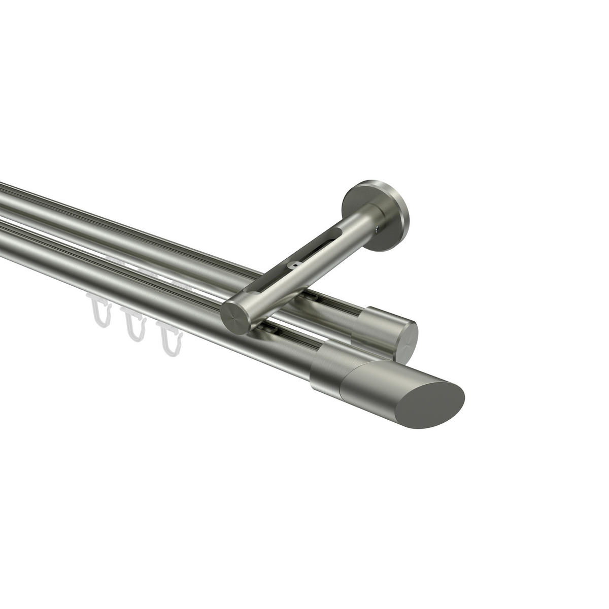INNENLAUF-GARDINENSTANGEN-SET Siteno Verano 360 cm (geteilt in 2 x 180 cm), 2-läufig, 20 mm Ø Edelstahl-Optik - Edelstahlfarben/Silberfarben, Metall (360cm) - INTERDECO