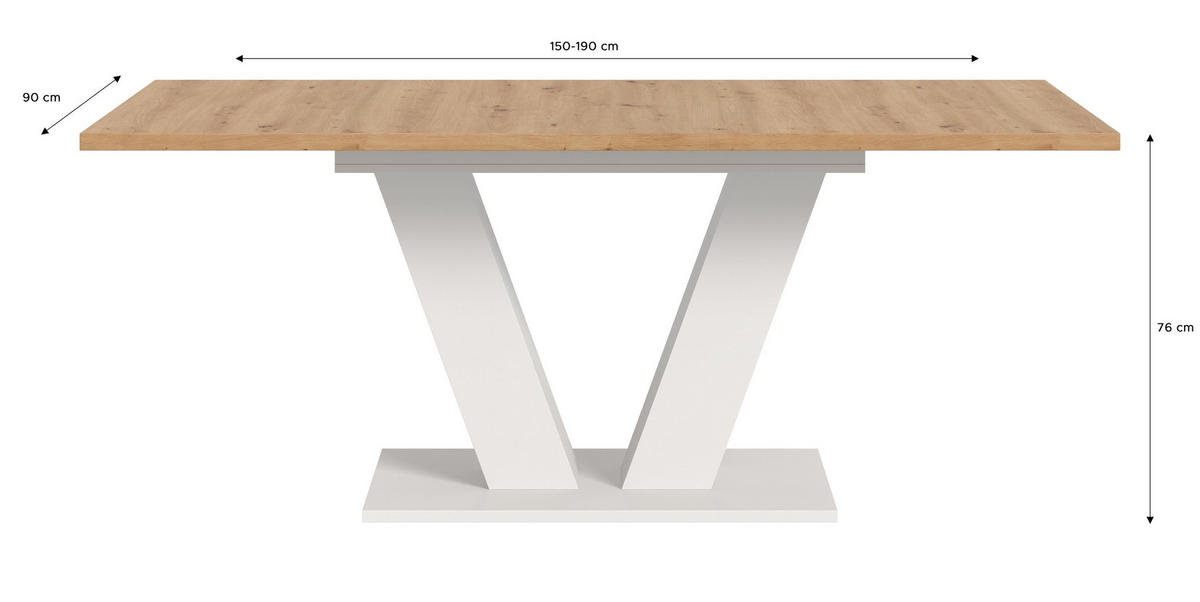 ESSTISCH MOTION (B/H/T: ca. 150/76/90 cm) in Weiß/Artisan Oak Nachbildung - Weiß, Holzwerkstoff (90/150/76cm)