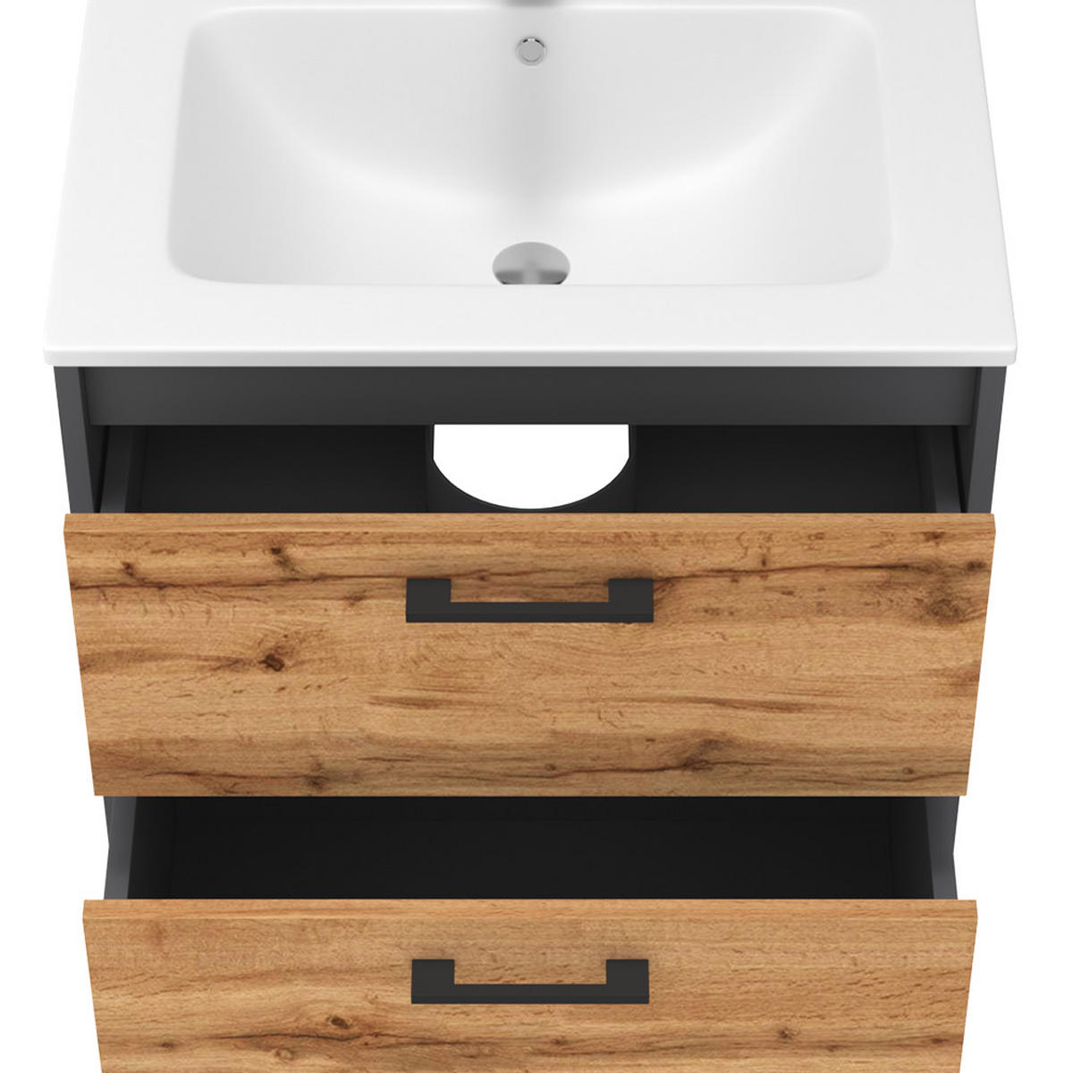 WASCHBECKENUNTERSCHRANK Lanco Anthrazit/Goldkraft Eiche 61 x 61.5 cm mit Waschbecken - Honigeiche/Anthrazit, Holzwerkstoff (61/61.5/46.5cm) - Vicco