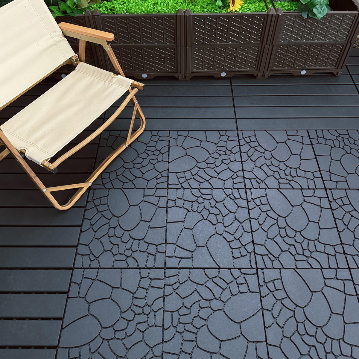 TERRASSENFLIESE 30.5/30.5/2 Dunkelgrau, Polypropylen 44 Stück - Dunkelgrau, Kunststoff (30.5/30.5/2cm) - Oxeza