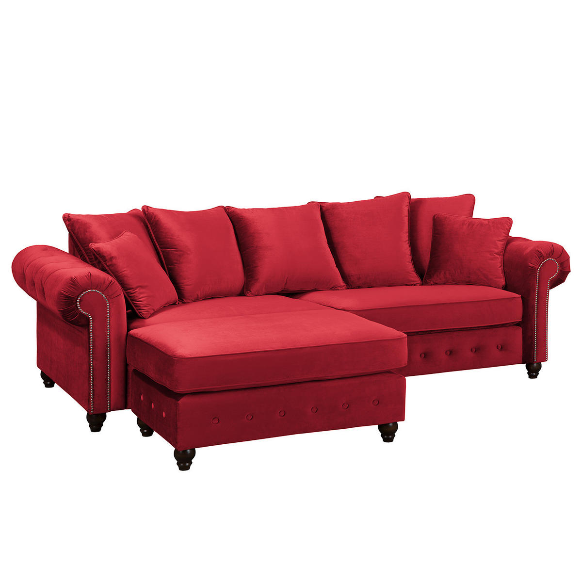 BIGSOFA - Samt - Silberfarben/Rot, Buchenholz/Textil (260/90/93cm) - home24