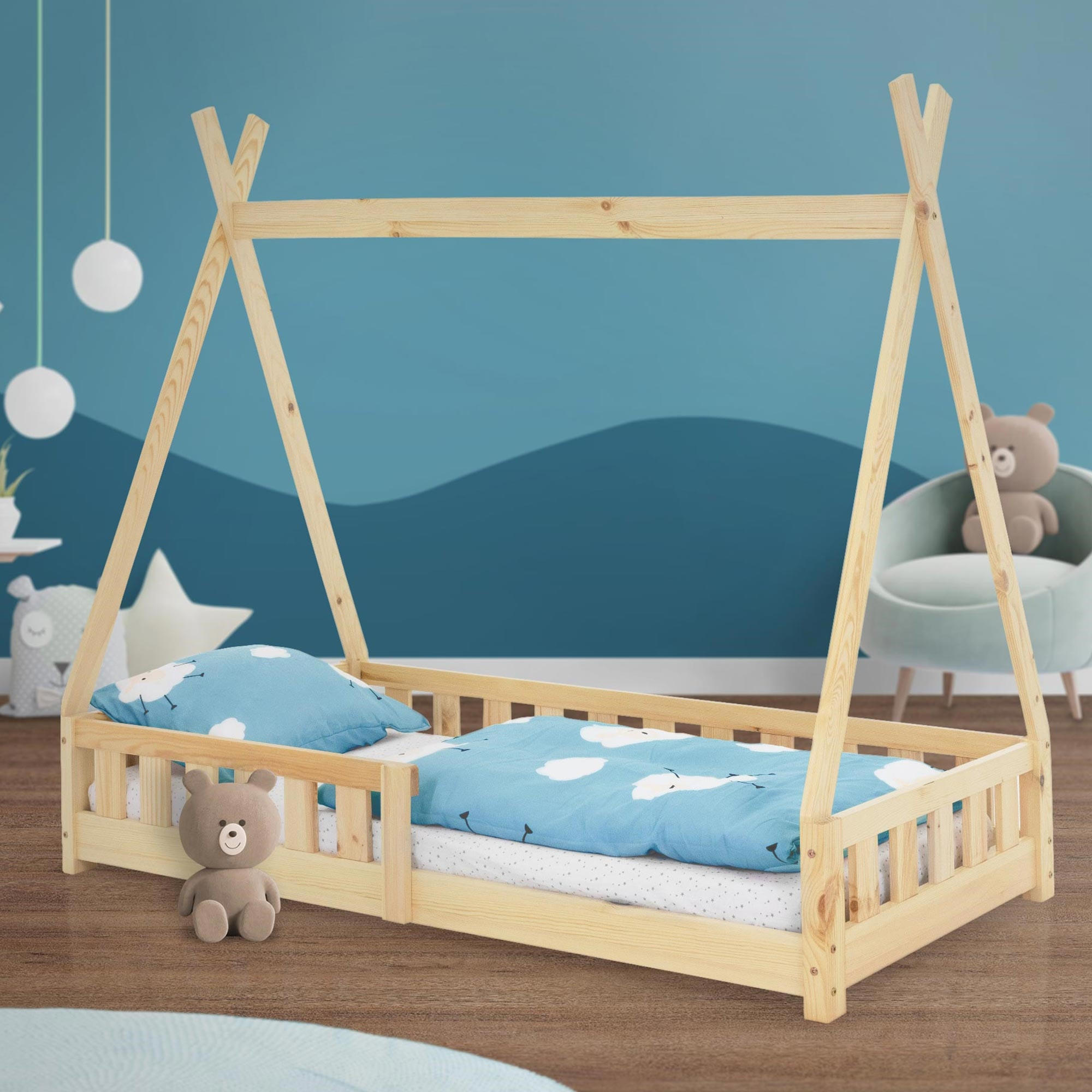 KINDERBETT Tipi 80x160 cm Natur - Naturfarben, Holz (80/160cm) - ML-DESIGN