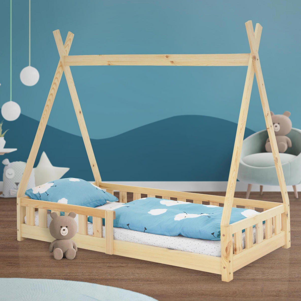 KINDERBETT Tipi 80x160 cm Natur - Naturfarben, Holz (80/160cm) - ML-DESIGN