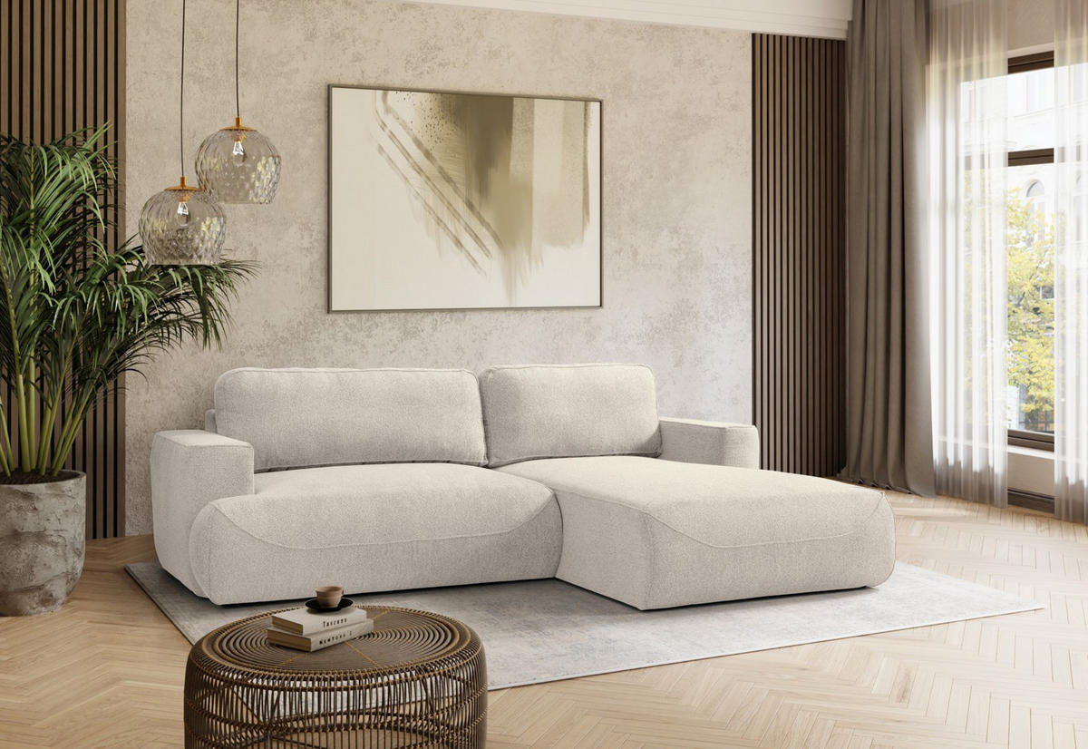 ECKSOFA LUNA mit Bettkasten und Schlaffunktion, Ecru - Ecru, Textil (271/195cm) - KS Home Concept