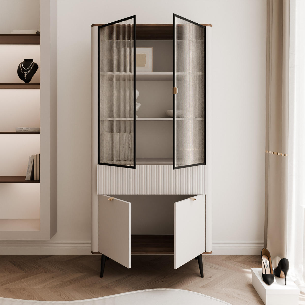 VITRINE NAVANI 90 cm Kaschmir Nussbaum - Nussbaumfarben/Schwarz, Holzwerkstoff/Metall (90/191/40cm) - Idohome