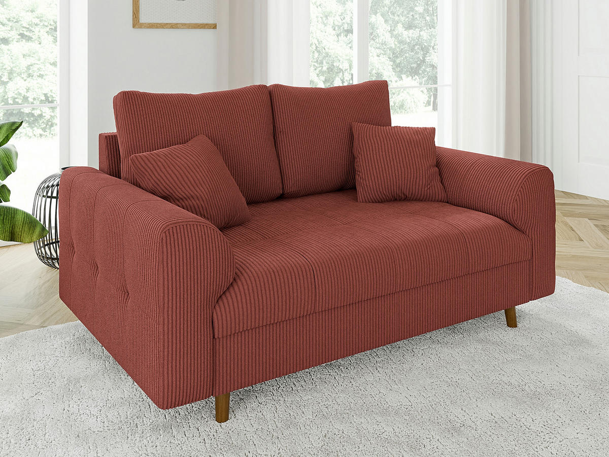 SITZGARNITUR 3+2+1 Alma Terrakotta Cord - Terracotta/Schwarz, Holz/Textil (210/81/93cm) - S-Style Möbel