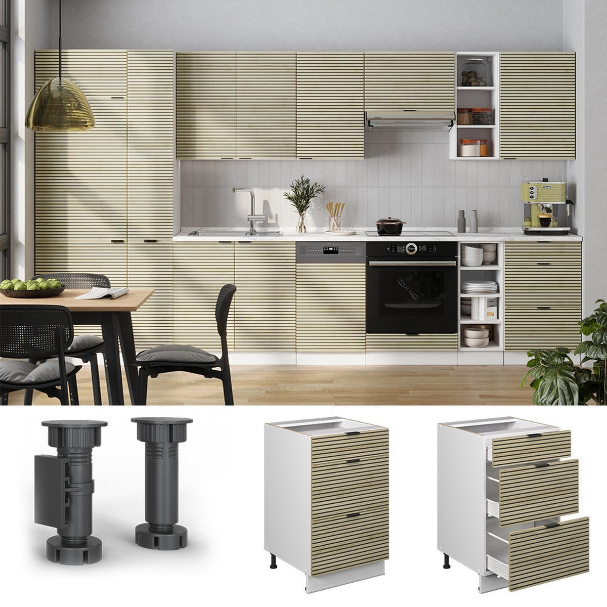 KÜCHENUNTERSCHRANK Fame-Line Eiche Paneel 50 cm , AP Marmor - Eichefarben/Weiß, Holzwerkstoff (50/82/60cm) - Vicco