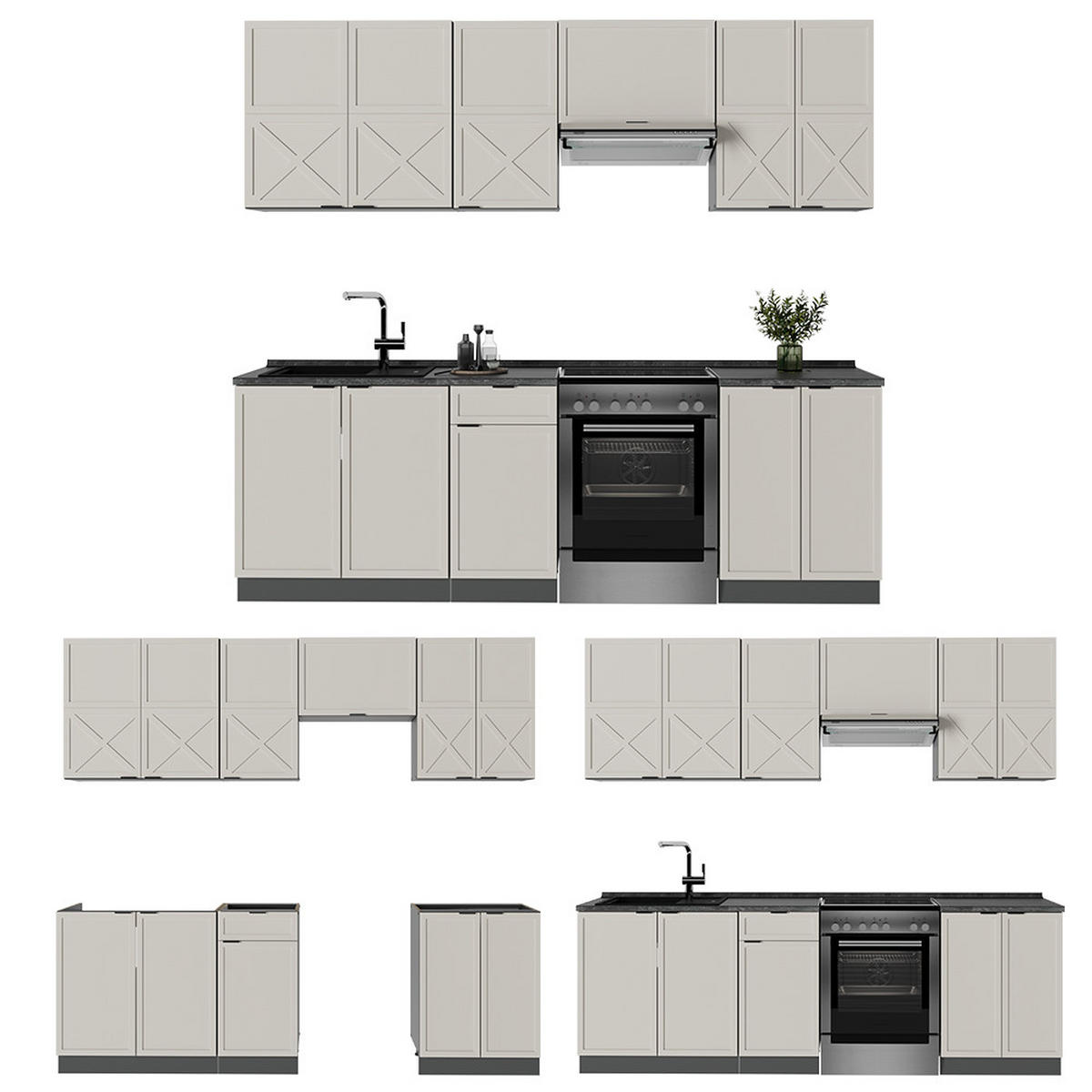 KÜCHENZEILE Fame-Line GrauBeige/Anthrazit 240 cm ohne AP - Anthrazit/Grau, Holzwerkstoff (240/81.6/46cm) - Vicco