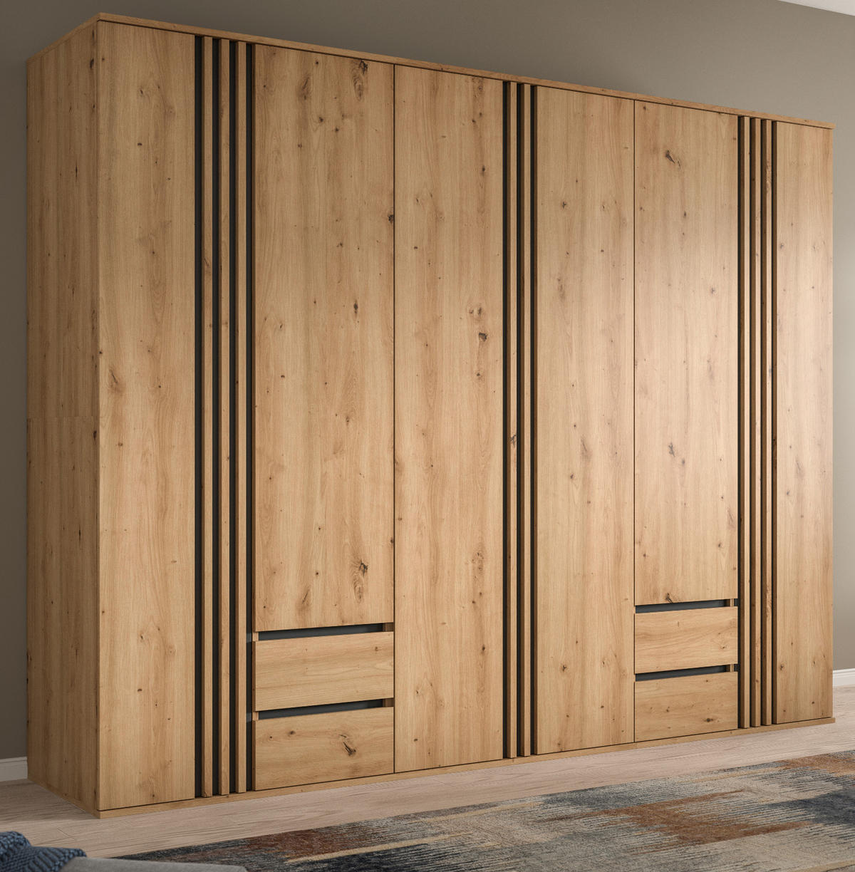 KLEIDERSCHRANK Eiche Artisan, grau 240 x 192 cm, Drehtürenschrank 6-türig - Anthrazit/Eiche Artisan, Holzwerkstoff (240/192/56cm) - Inn.Furn