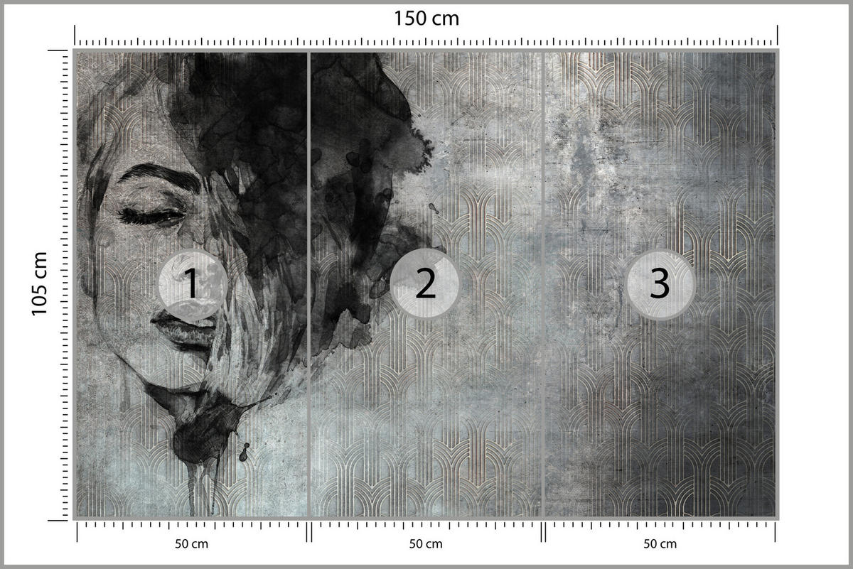 FOTOTAPETE für Wohnzimmer Abstrakte Frau Porträt Beton Ornament 150x105 - Grau, Papier (150/105cm) - Muralo