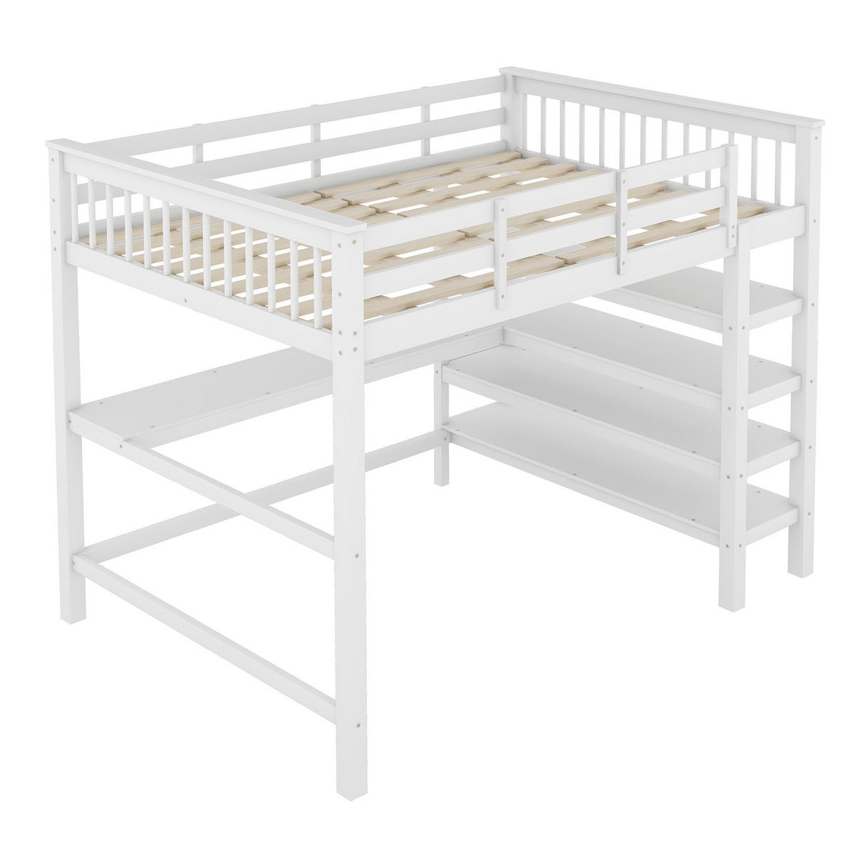 HOCHBETT mit Schreibtisch 140/200 cm in Weiß – mit Regalfächern und Rausfallschutz - Weiß, Holz (140/200cm) - BEAOK