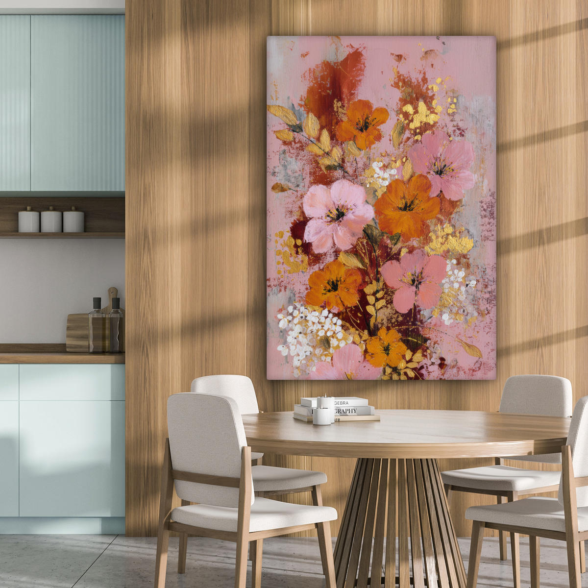 LEINWANDBILD Malerei - Blumen - Rustikal - Rosa Deko Groß 90x140 cm - Altrosa, Textil (90/140cm) - MuchoWow