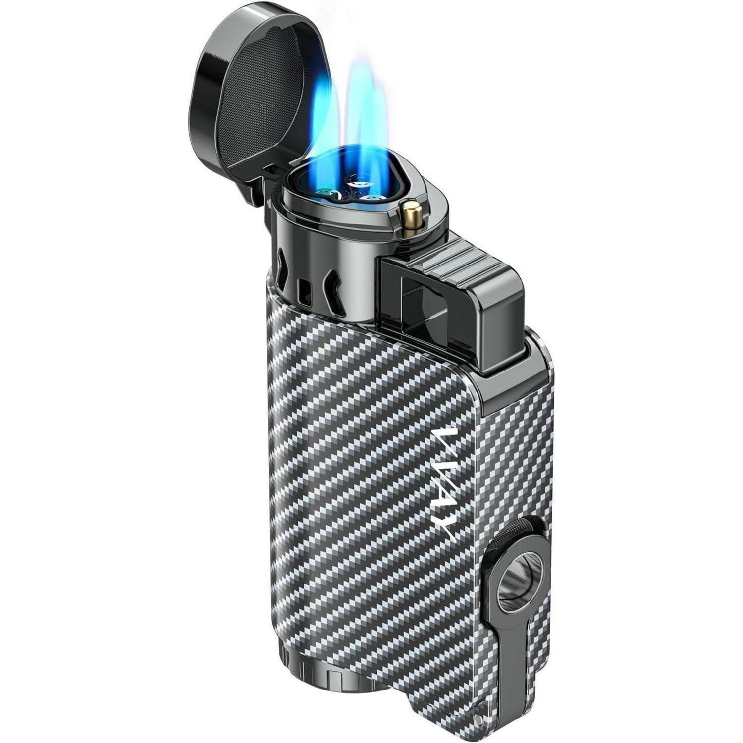 FEUERZEUG mit 3 Jetflammen und Bohrer - Schwarz, Metall (1.9/4/6.6cm)