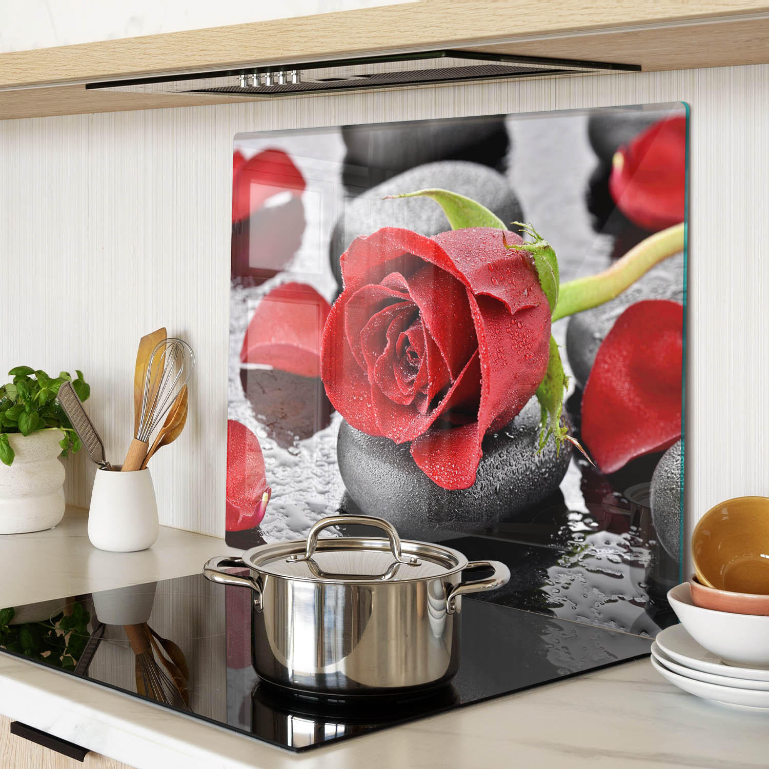 GLASPLATTE 60x52 cm Rote Rose - Rot, Glas (60/0.4/52cm) - TULUP
