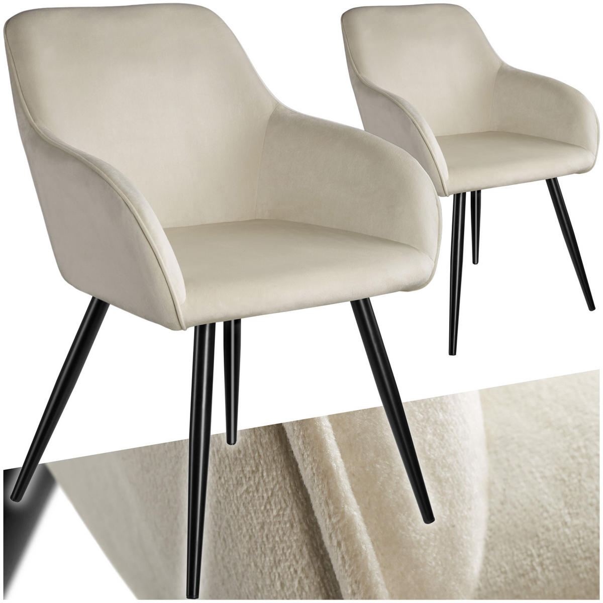 ESSZIMMERSTUHL 2er Set Marilyn 58 x 62 x 82 cm creme/schwarz - Creme/Schwarz, Textil (58/82/62cm) - tectake