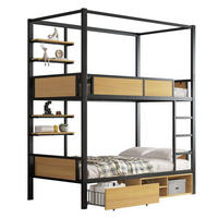 ETAGENBETT aus Eisen und MDF 90x200 cm Schwarz/Natur mit Schubladen und Ablageflächen - Schwarz, Holzwerkstoff (90/200cm) - IVMEU