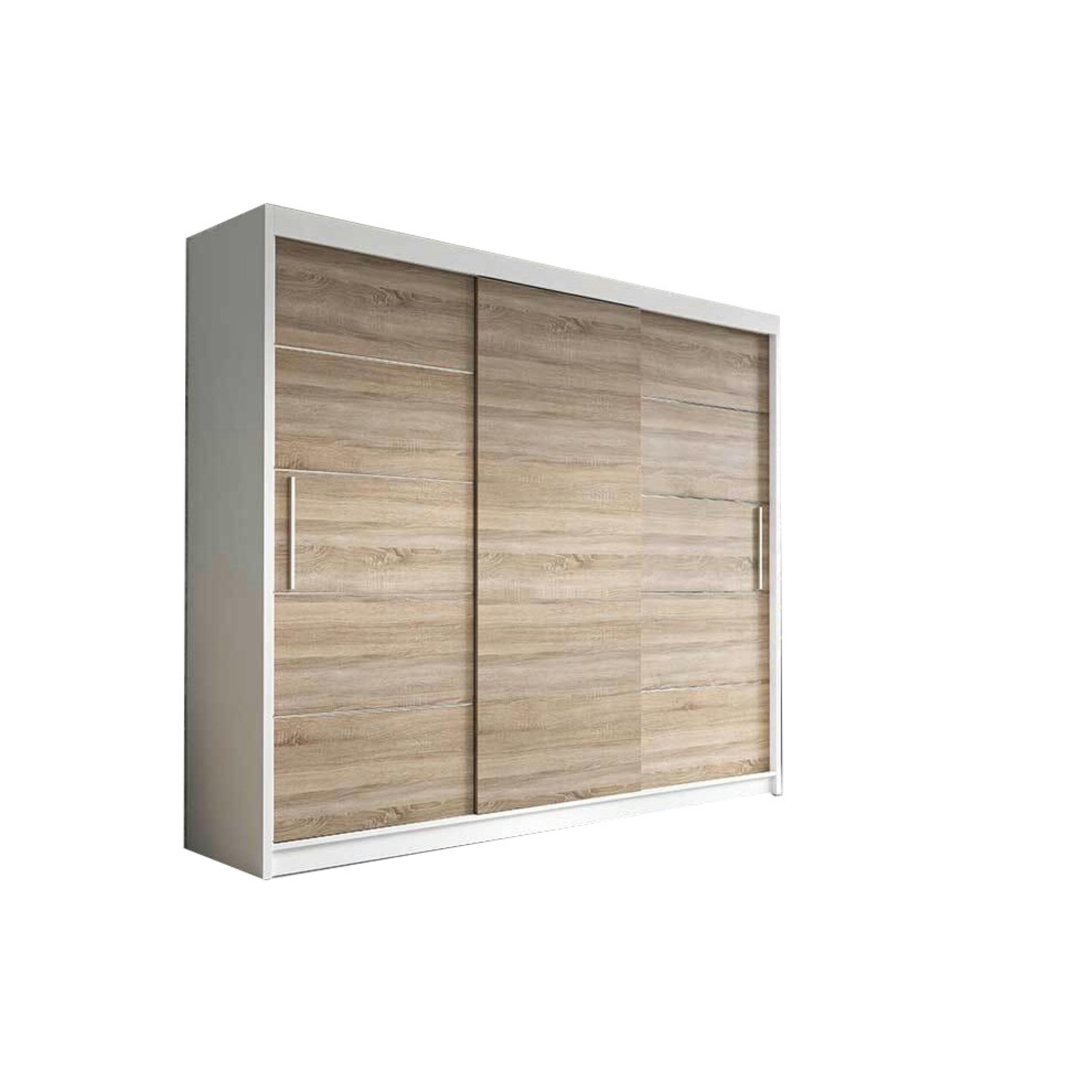 SCHIEBETÜRENSCHRANK - ELBA II Weiß + Sonoma - Weiß/Sonoma Eiche, Holzwerkstoff/Metall (250/218/61cm) - Möblo