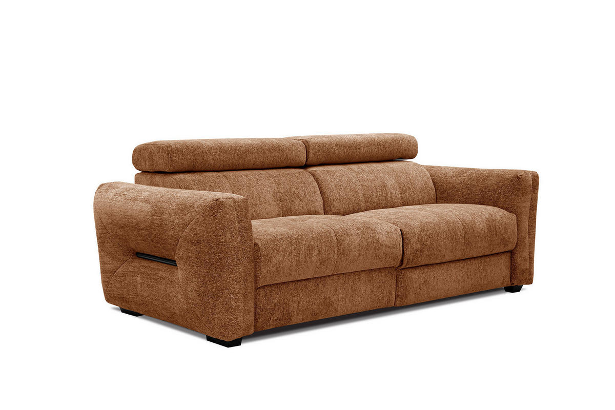 SOFA CALVERA 3-Sitzer mit 1 Relaxfunktion, dunkelorange - Dunkelorange, Holzwerkstoff/Textil (204/79/106cm) - Courtois Laville