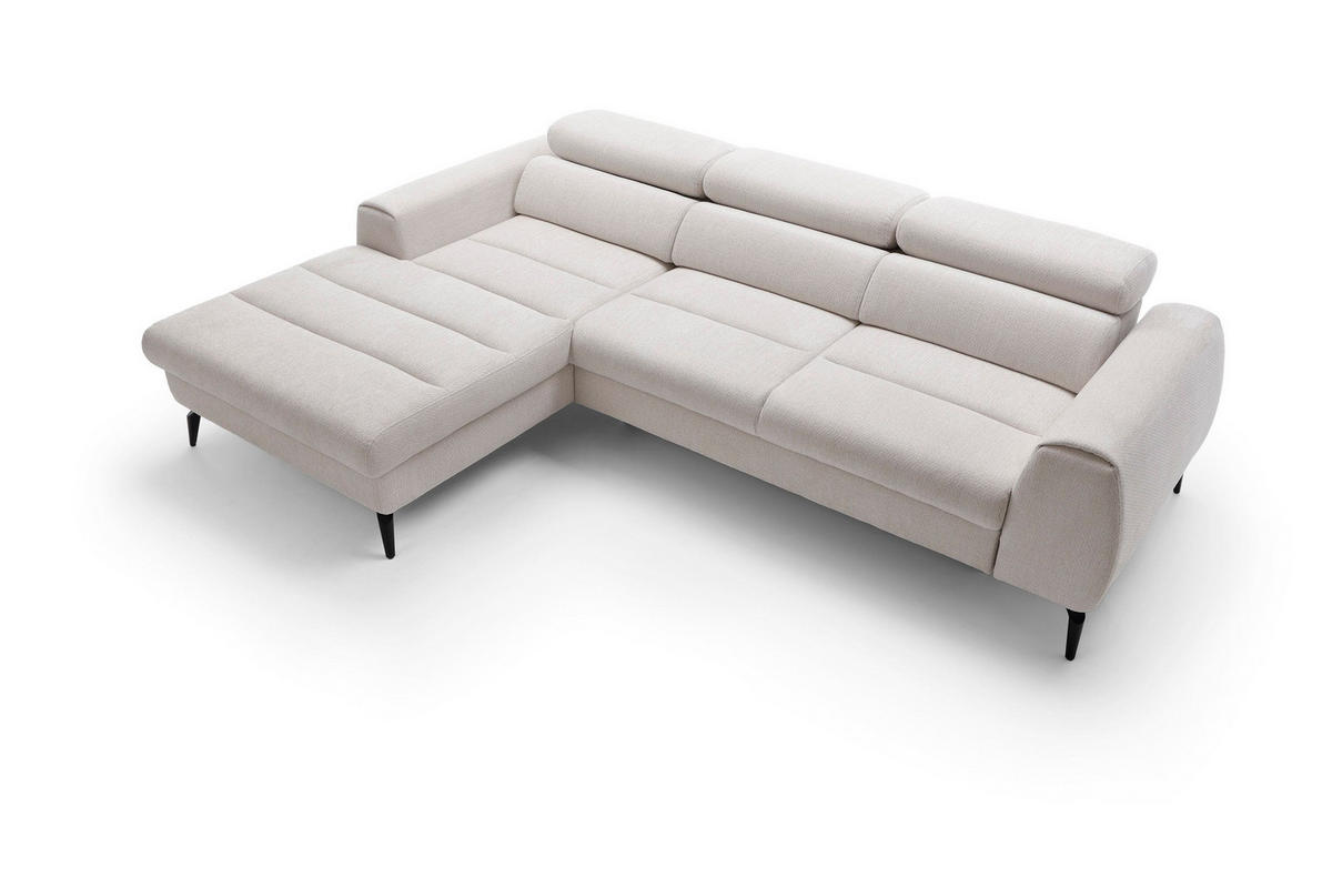 ECKSOFA NOTE Creme Chenille mit Schlaffunktion - Creme, Holz (270/184cm) - MASSENO