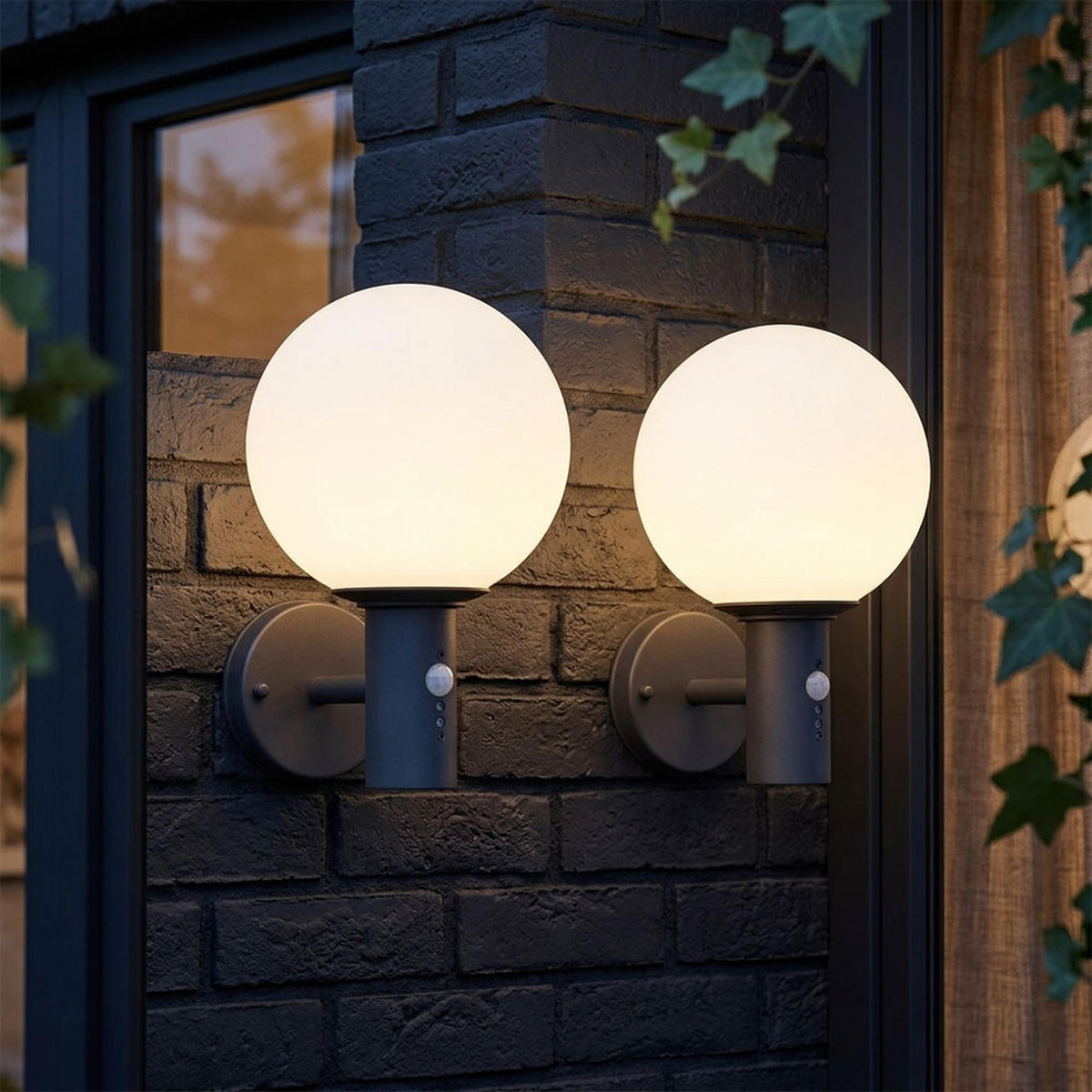 2X LED WANDLEUCHTE Edelstahl, Anthrazit, Sensor - Anthrazit, Glas (25/37/25cm) - Globo Lighting