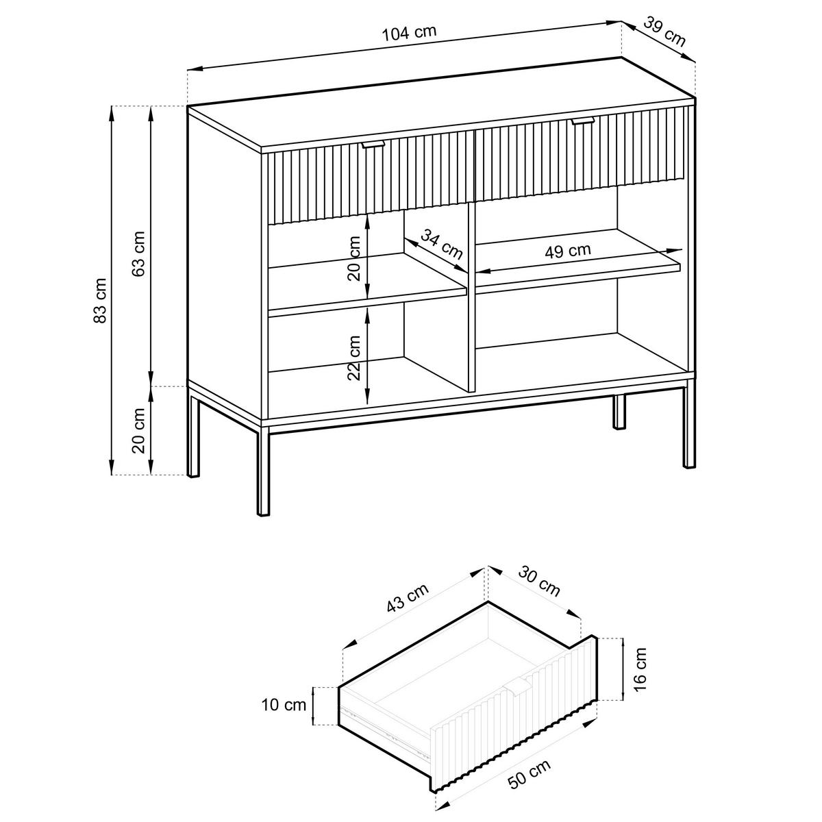 KOMMODE Nova Grün, Schwarze Beine und Schwarze Griffe, Zweitürig mit Schubladen - Schwarz/Grün, Holzwerkstoff/Metall (104/83/39cm) - Bettso