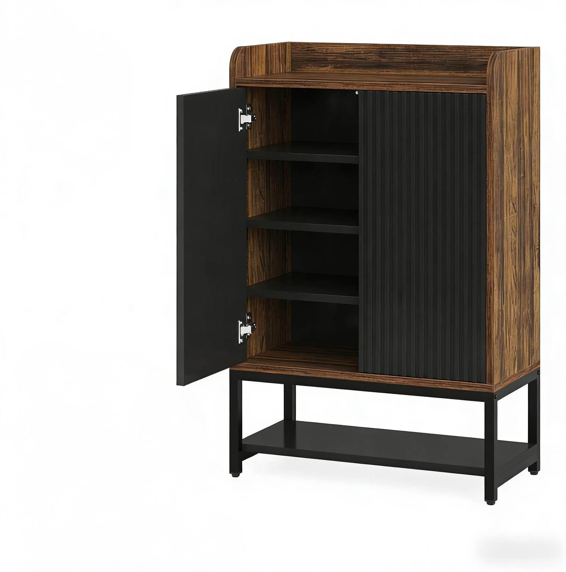 SCHUHSCHRANK 73/35/105,5 cm schwarz/braun aus Holz und Metall mit Türen - Schwarz, Metall (35/105/73cm) - OKWISH