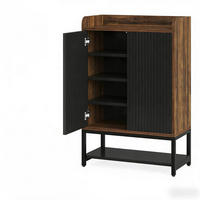 SCHUHSCHRANK 73/35/105,5 cm schwarz/braun aus Holz und Metall mit Türen - Schwarz, Metall (35/105/73cm) - OKWISH