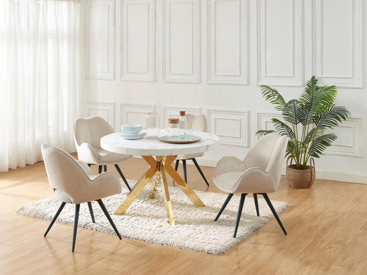 ESSTISCH - ausziehbar - 4 bis 8 Personen - MDF & Stahl - Marmor-Optik Weiß & Goldfarben - KOMONI - Weiß, Holz (220/120/76cm) - Vente-Unique