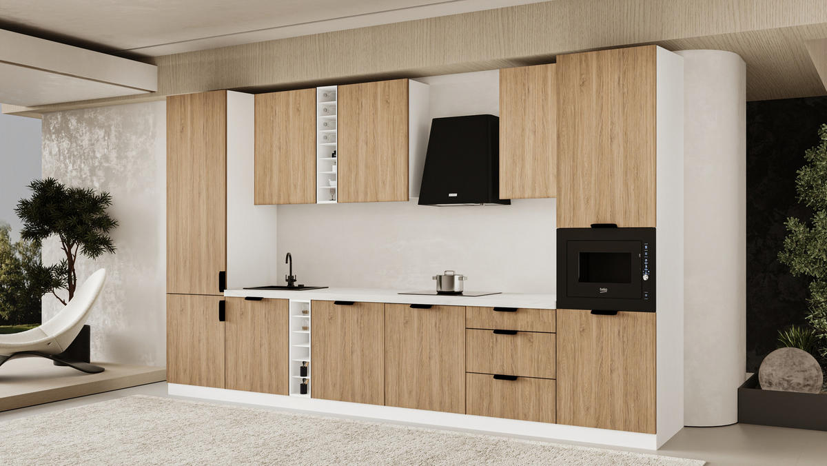 KÜCHENZEILE 360 cm - Sorento KS3-M375 - in Sonoma Eiche / Weiß - Schwarz/Weiß, Holz (375/247/58cm)
