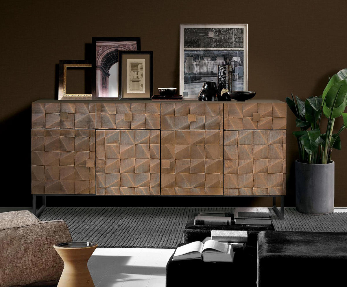 SIDEBOARD aus Mangoholz und Bronze - Dunkelbraun, Holz (42/80/170cm) - Giner y Colomer