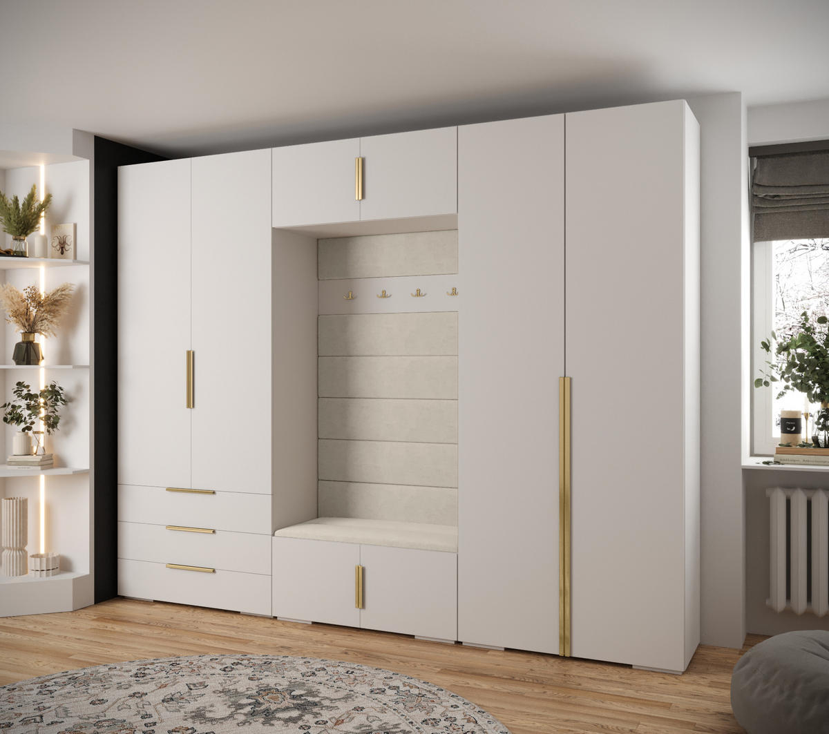 GARDEROBEN-SET 236,7/300/47 - Goldfarben/Weiß, Holz/Kunststoff (300/236.7/47cm) - Abiks Möbel