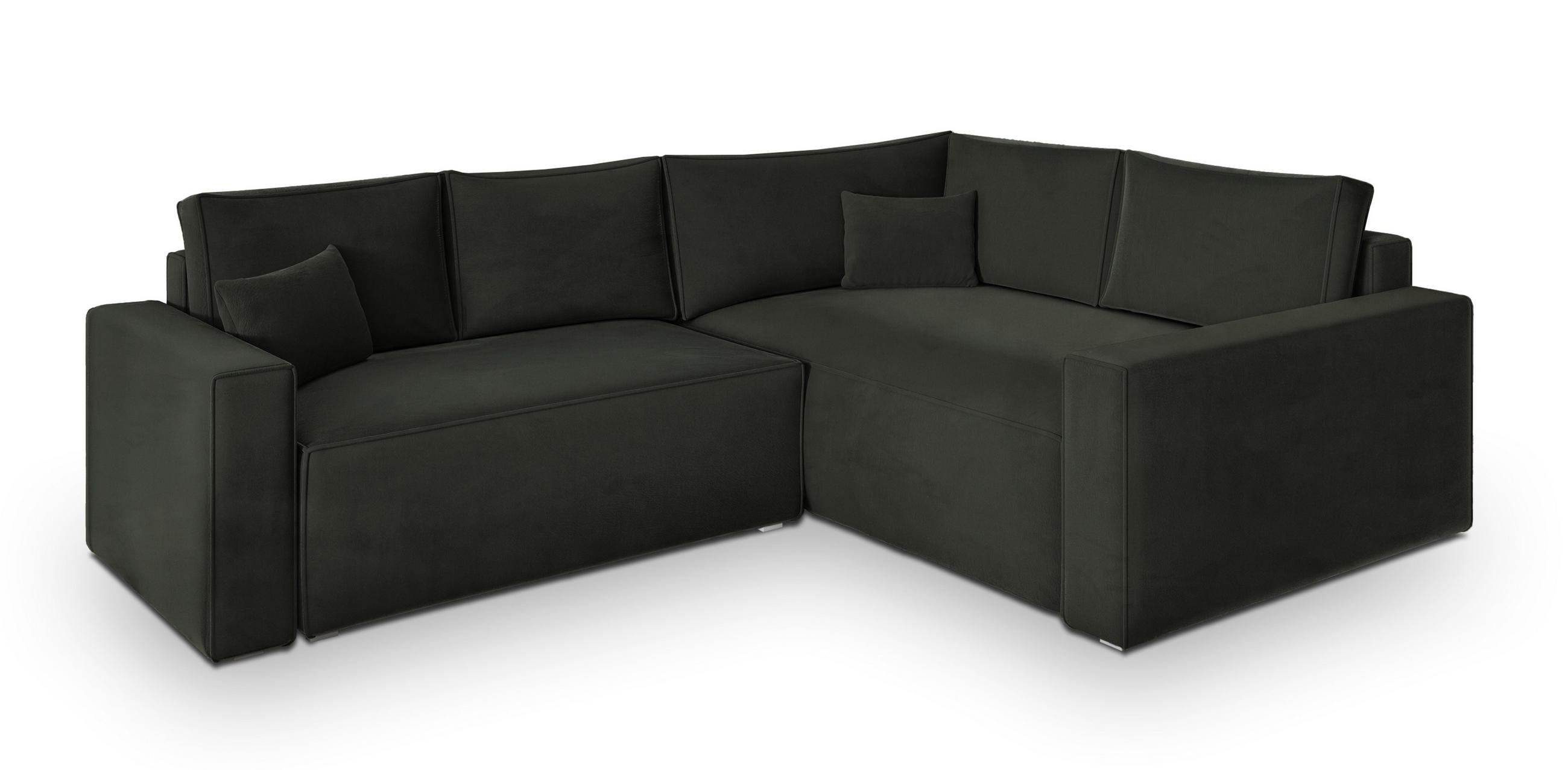 ECKSOFA ERONIS R-S Schwarz Velours-Stoff mit Schlaffunktion - Schwarz, Holz (265/194cm) - MASSENO