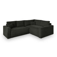ECKSOFA ERONIS R-S Schwarz Velours-Stoff mit Schlaffunktion - Schwarz, Holz (265/194cm) - MASSENO