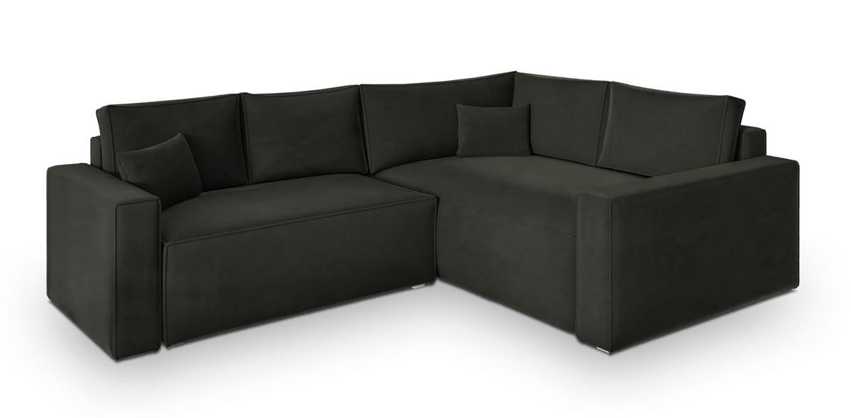 ECKSOFA ERONIS R-S Schwarz Velours-Stoff mit Schlaffunktion - Schwarz, Holz (265/194cm) - MASSENO