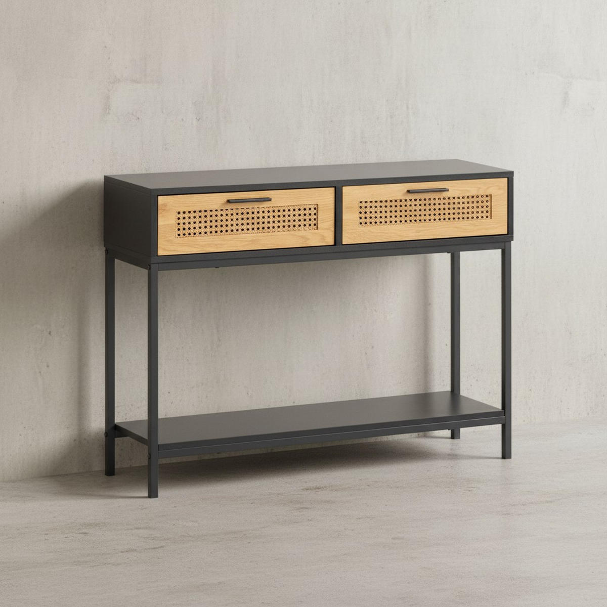 KONSOLENTISCH – Schwarz, 100x30x75 cm, mit Wiener Geflecht, Schubladen und Ablage - Schwarz, Holzwerkstoff/Metall (30/100/75cm) - KADIMA DESIGN