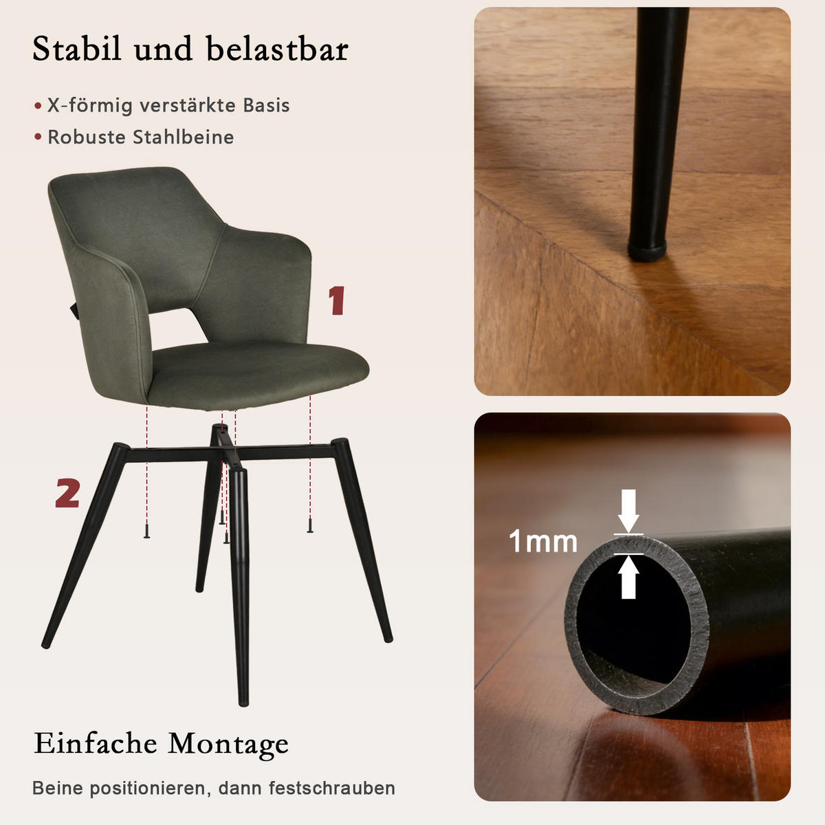 ESSZIMMERSTUHL 6er Set Haustierfreundlich in Grün - Grün, Textil/Metall (63/78.5/55cm) - Meubles Cosy