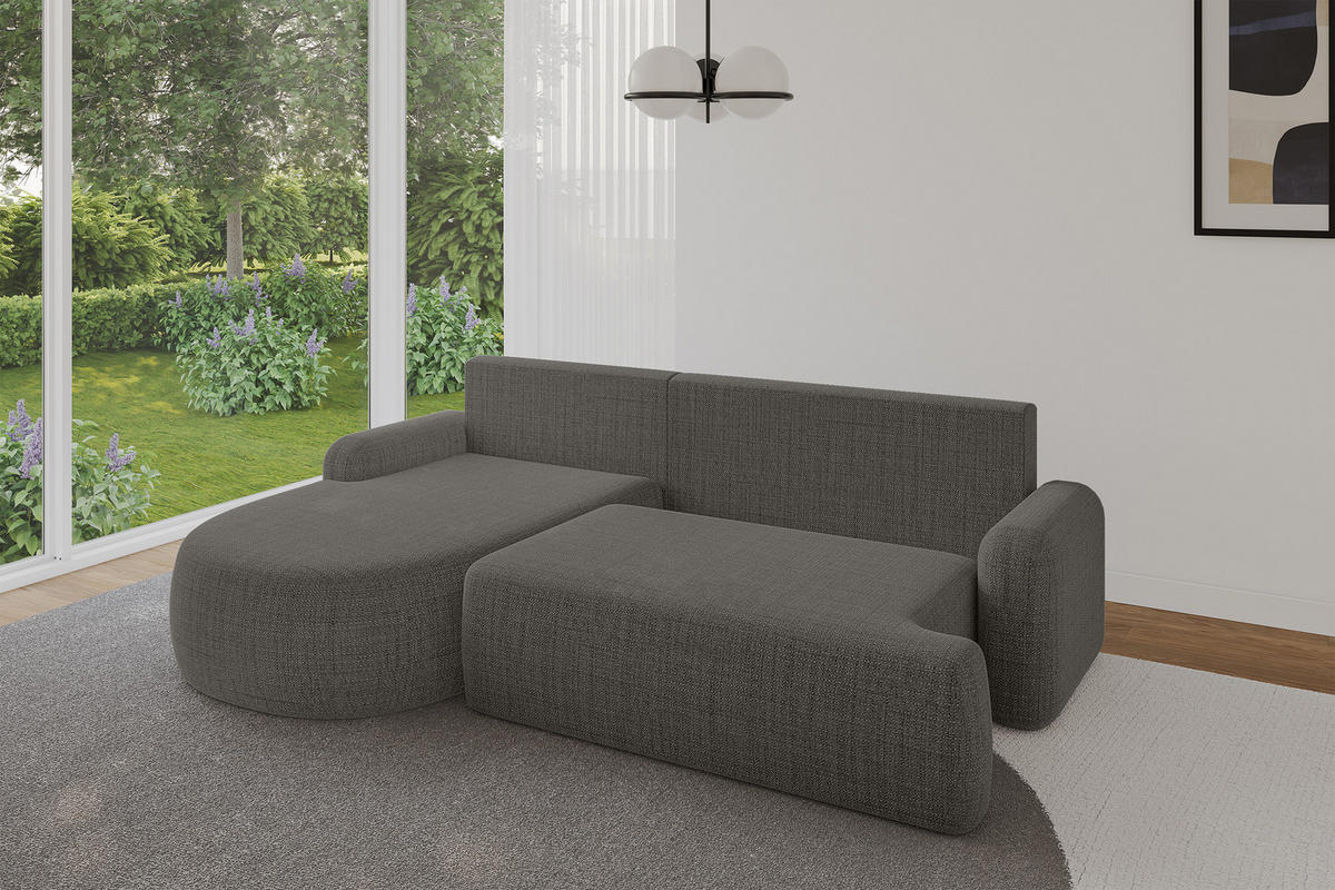 WOHNLANDSCHAFT mit Schlaffunktion und Bettkasten LIRA-L - 264x172x89 Grau - Grau, Holzwerkstoff/Textil (264/172cm) - ALTDECOR