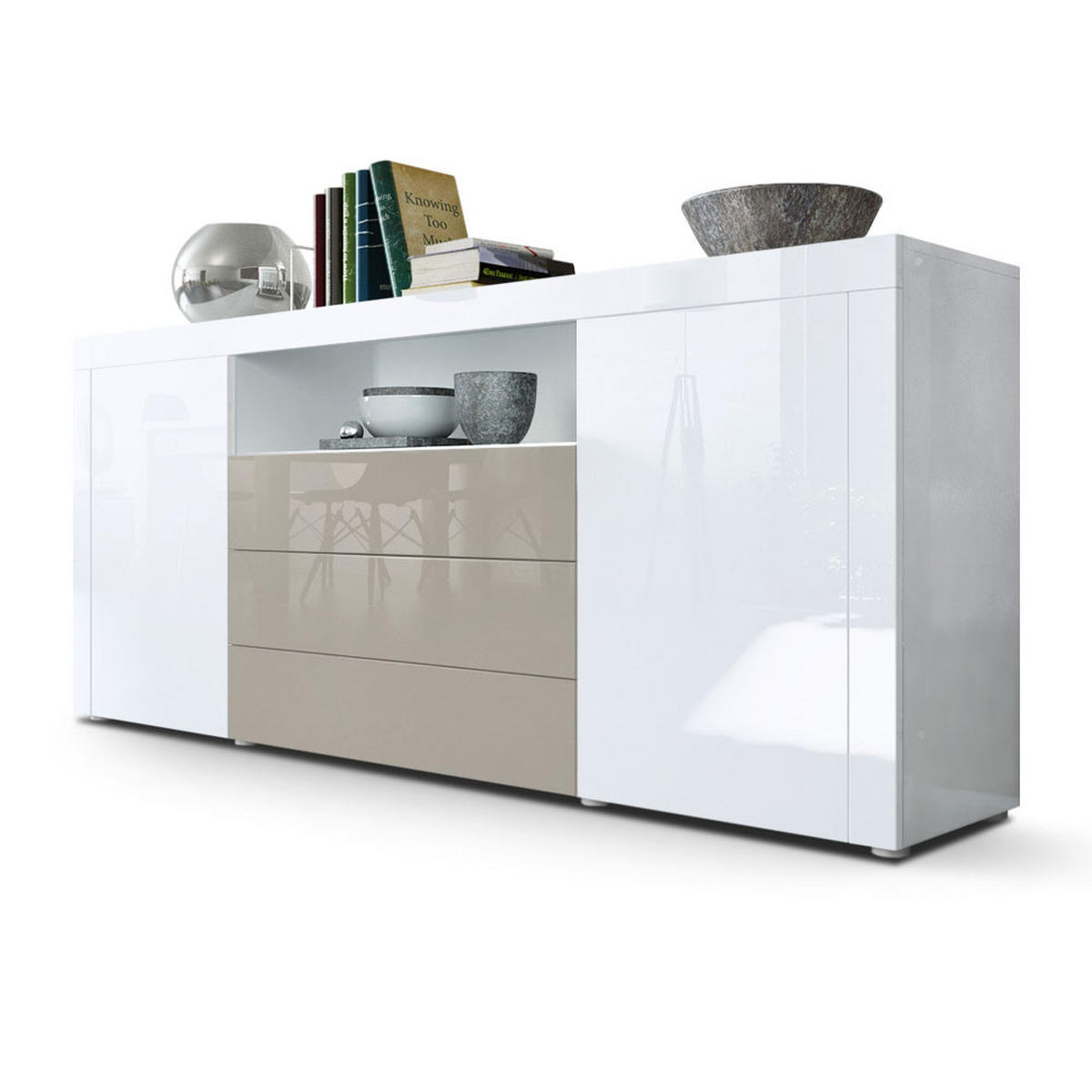 SIDEBOARD Santiago Weiß Hochglanz / Sandgrau Hochglanz - Weiß Hochglanz, Holzwerkstoff (167/72/35cm) - Vladon