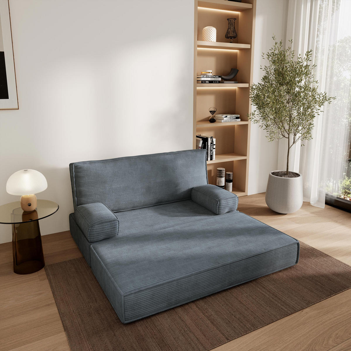 POHOVKA z pěny LADIA s funkcí spaní Manšestrová látka Šedá - šedá, textil (140/86/60cm) - MASSENO