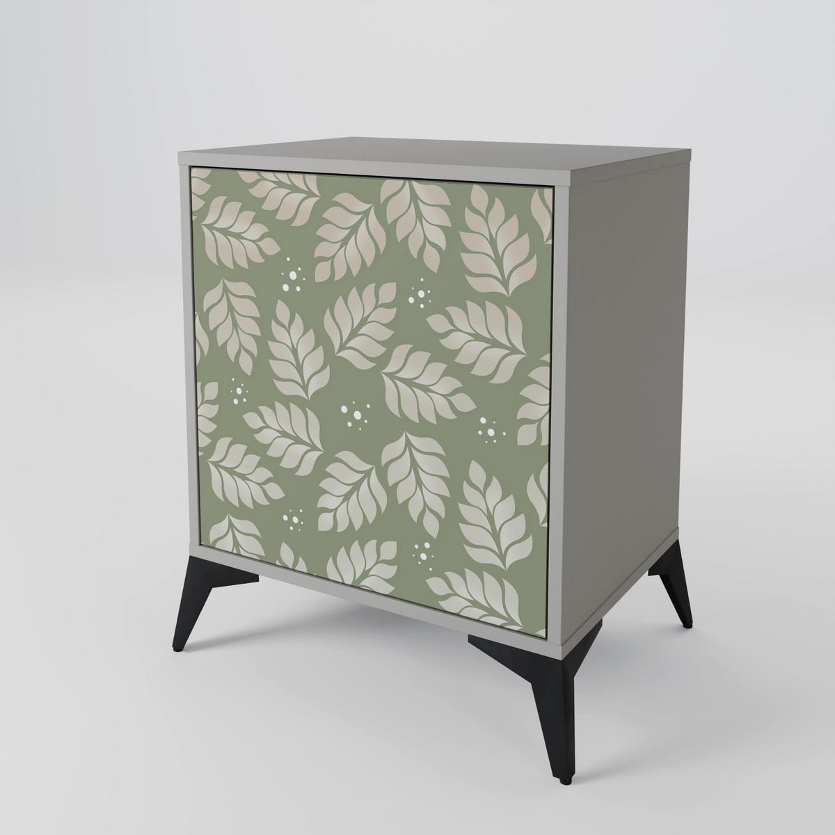 SIDEBOARD LEAVES ON GREEN, Grau, 57,5x42x75,5 cm, Goldfarbene Metallfüße - Goldfarben/Multicolor, Holzwerkstoff/Metall (57.5/75.5/42cm) - SpaceRebels