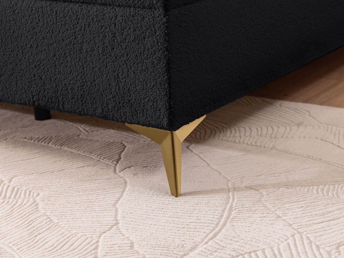 BOXBETT Sonna 140/200 cm Schwarz Bouclé-Stoff mit abgerundetem Kopfteil und mit goldenen Metallfüßen - Goldfarben/Schwarz, Holz/Textil (140/200cm) - S-Style Möbel