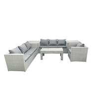 GARTENSOFA hohe Rückenlehne Polyrattan Hellgrau-Mix 7-Sitzer - Hellgrau/Grau, Glas/Kunststoff - Fimous