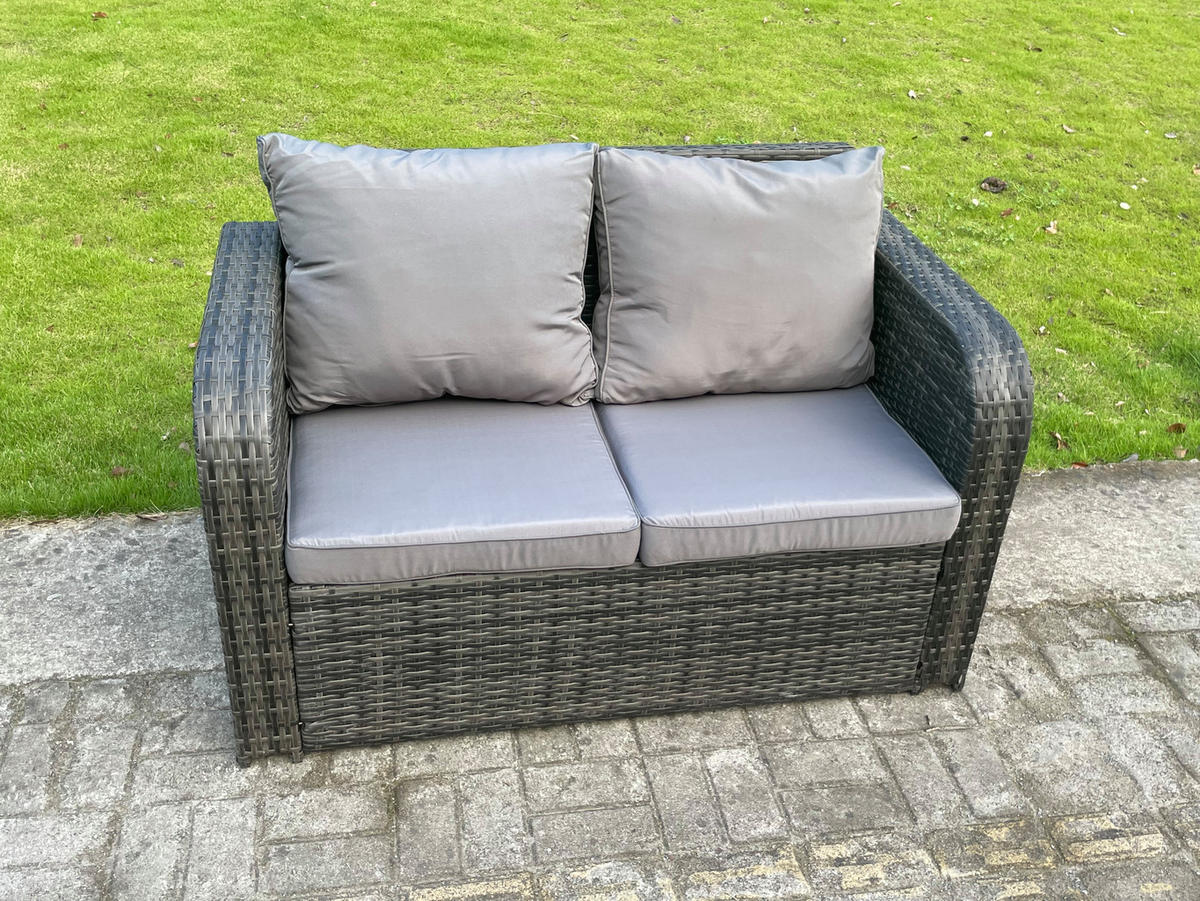 GARTENMÖBEL SET mit Esstisch Polyrattan 6-Sitzer - Dunkelgrau/Grau, Glas/Kunststoff - Fimous