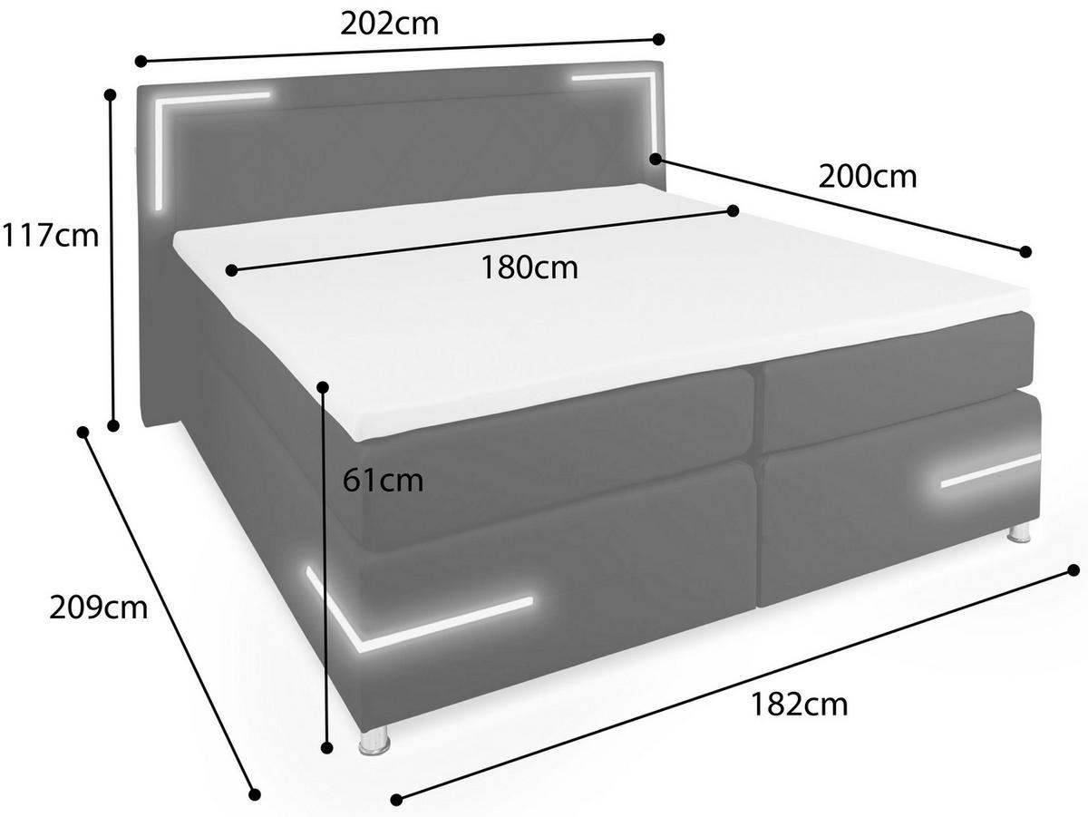 BOXSPRINGBETT Arizona Weiß 180/200 cm H2/H3 Kunstleder - Weiß, Textil (180/200cm) - wonello