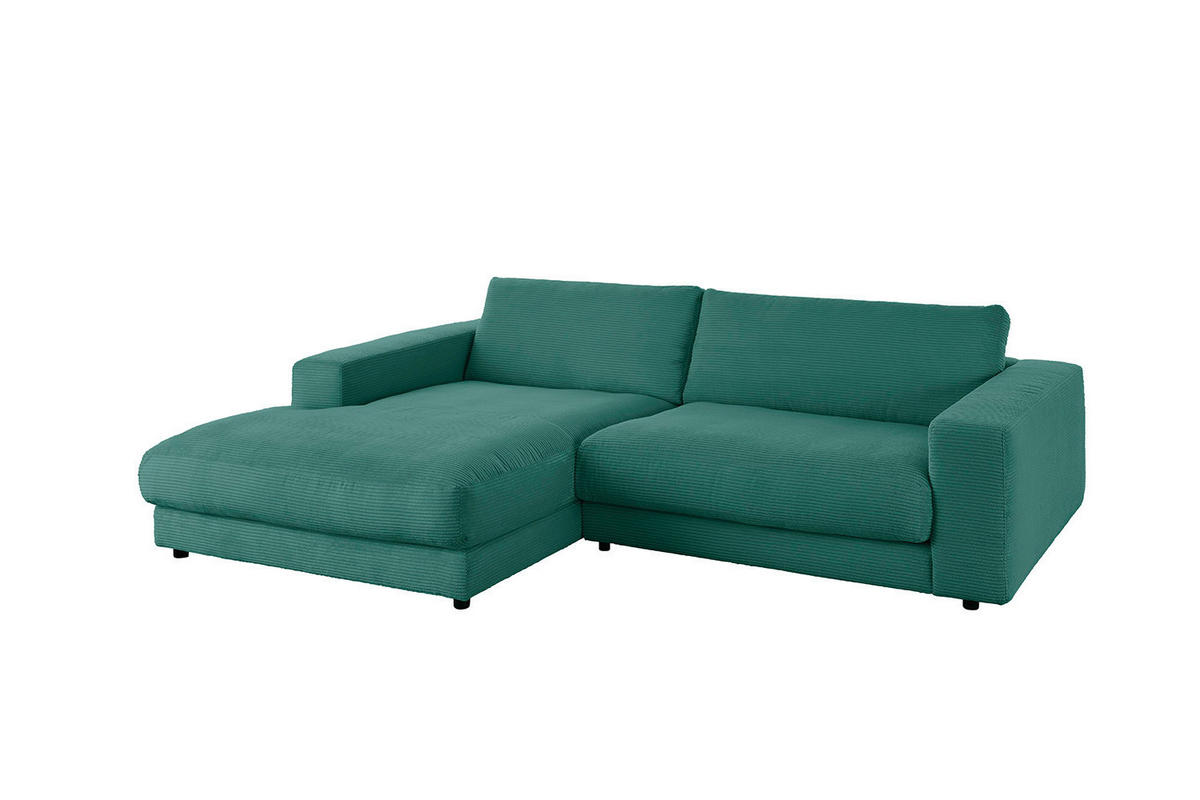 ECKSOFA MADELINE Smaragdgrün Cord - Smaragdgrün/Schwarz, Kunststoff/Textil (270/190cm) - KAWOLA