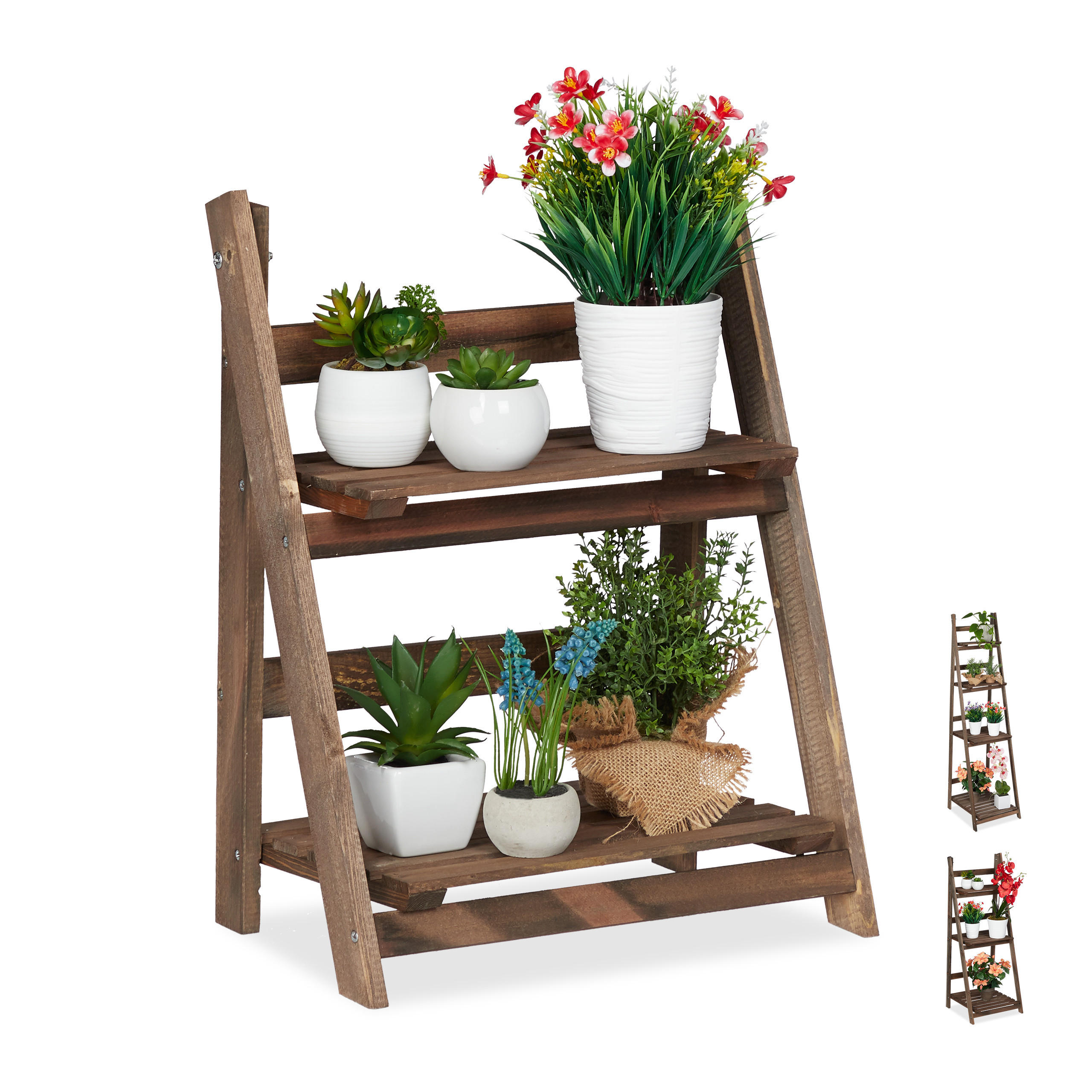 BLUMENTREPPE - Dunkelbraun, Holz (41/51.5/24cm) - Relaxdays