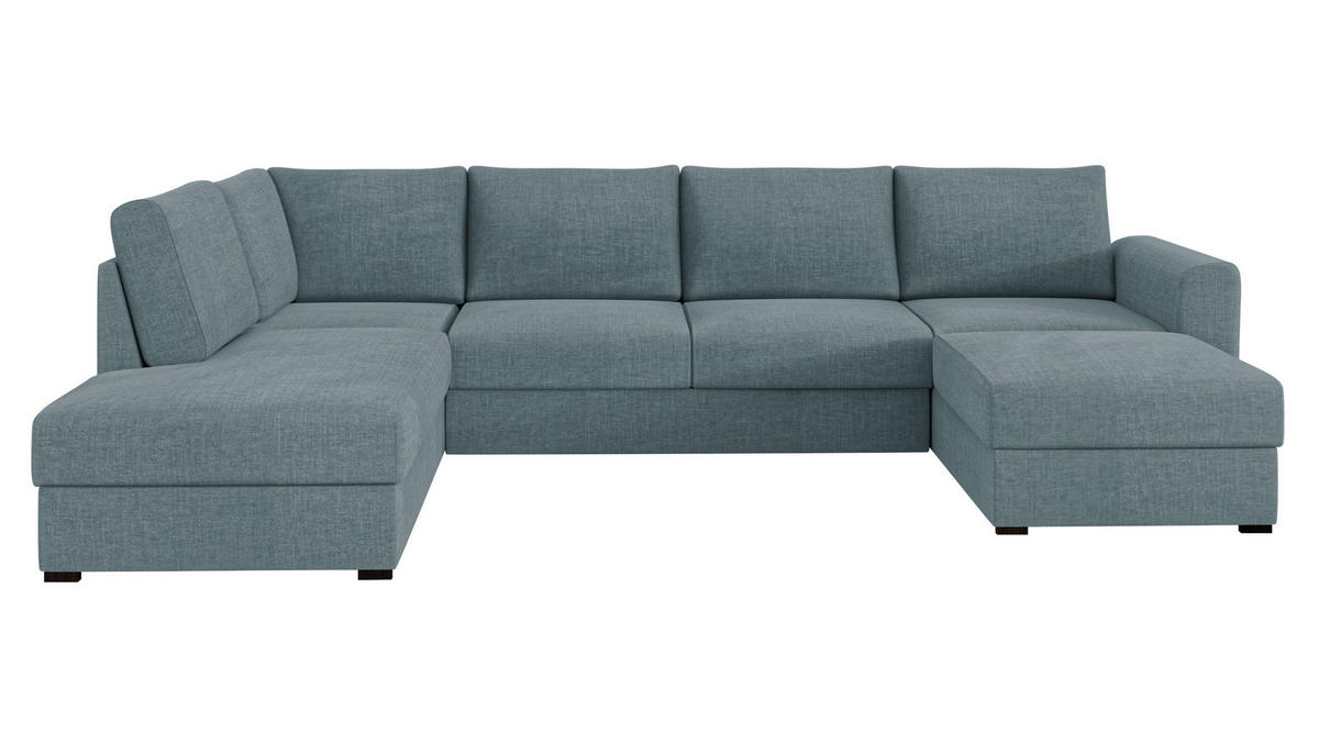 WOHNLANDSCHAFT Wilma Premium, Seite: Links - Blaugrau/Schwarz, Holz/Textil (305/85/188cm) - MIRJAN24