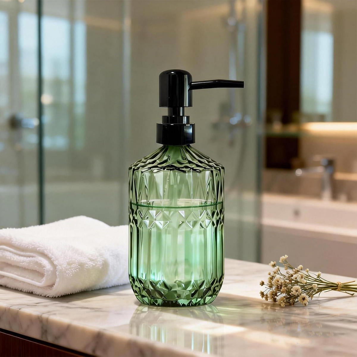 SEIFENSPENDER Glas Grün 400 ml - Grün, Glas (7/17.5/7cm)