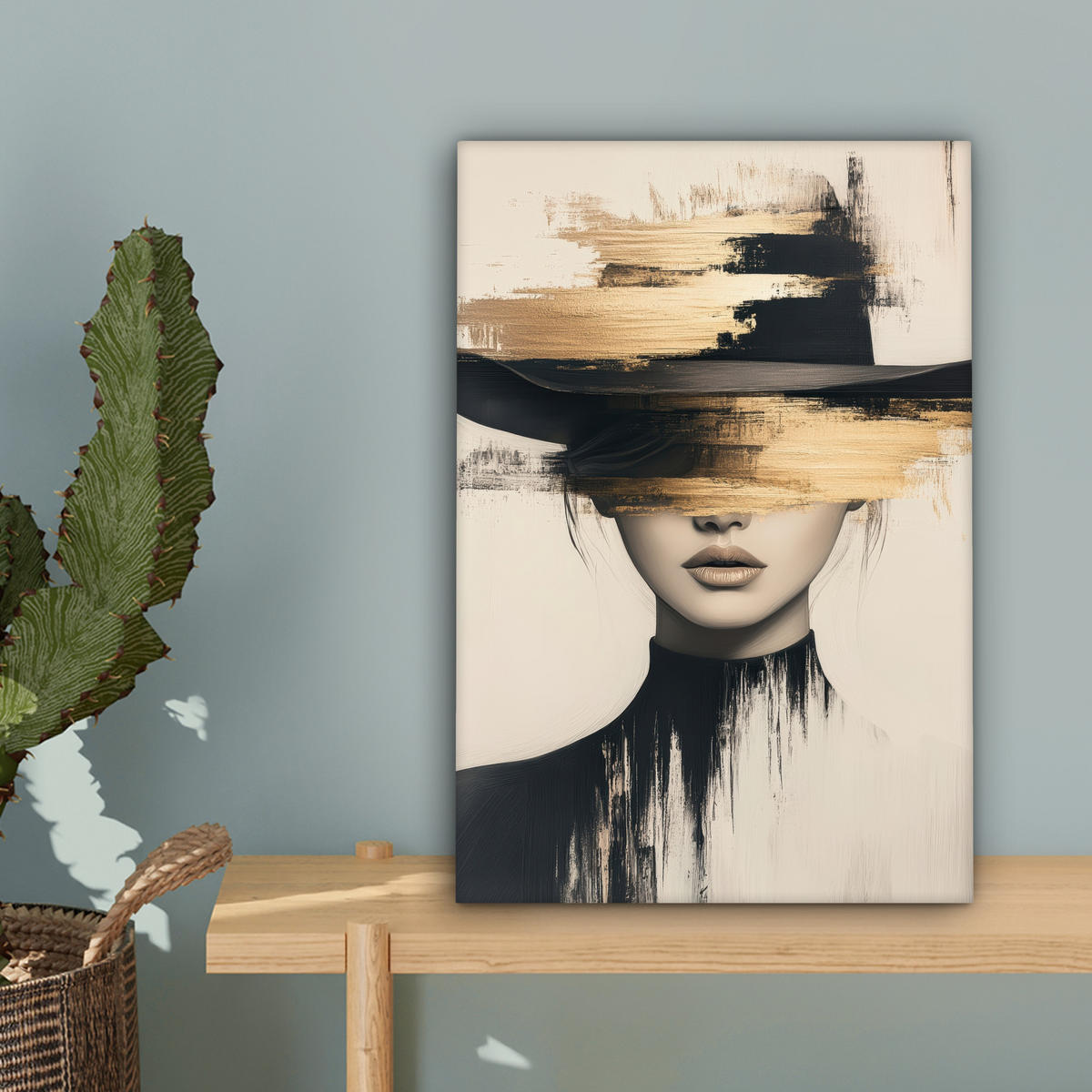 LEINWANDBILD Frau - Hut - Farbe Deko Wohnzimmer 20x30 cm - Goldfarben, Textil (20/30cm) - MuchoWow