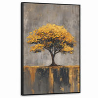 LEINWAND Bilder mit Rahmen - Baum - Blätter - Gold - Abstrakt - 80x120 - Grau, Textil (80/120cm) - MuchoWow
